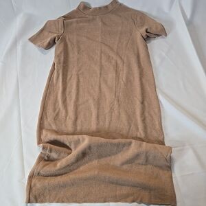 Womens Minimalist Dress S Brown Zara Trafaluc Earthy Neutral Short Sleeve Sheath